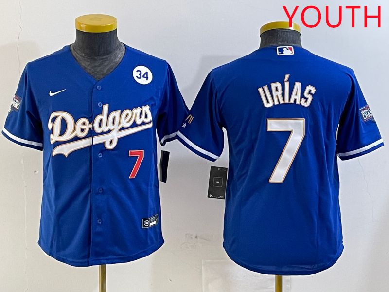 Youth Los Angeles Dodgers #7 Urias Blue Gold 2025 Nike MLB Jersey style 4->boston red sox->MLB Jersey